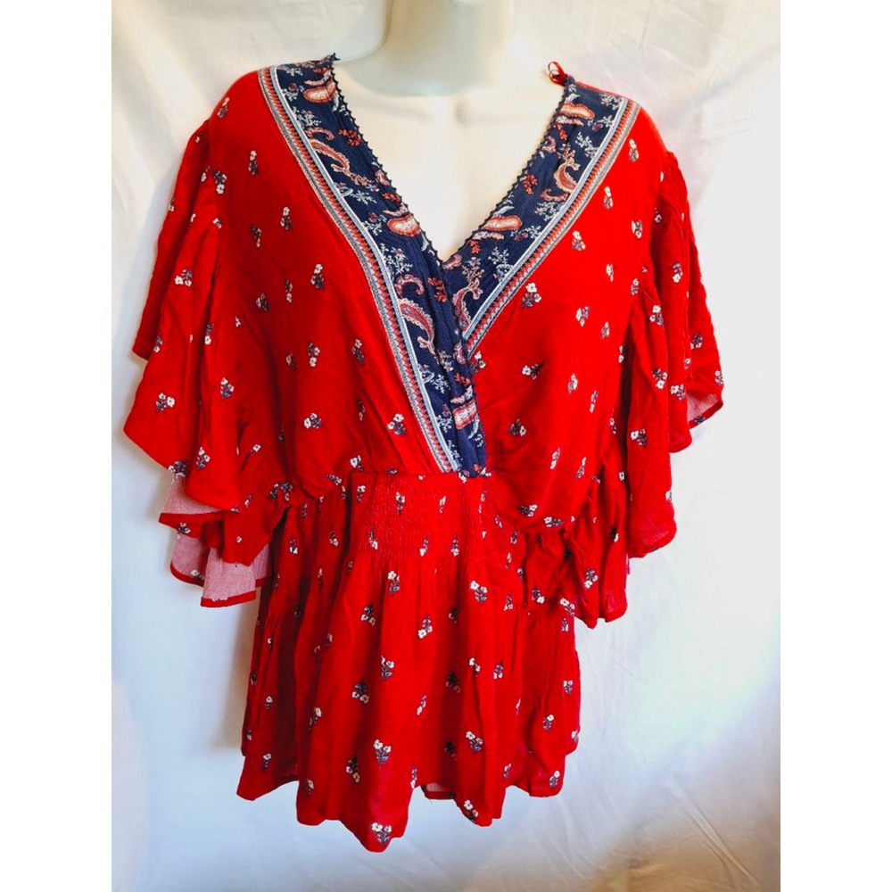 Francesca's mi ami Red Floral Size XL bloomcore Cottagecore nwt splice blouse